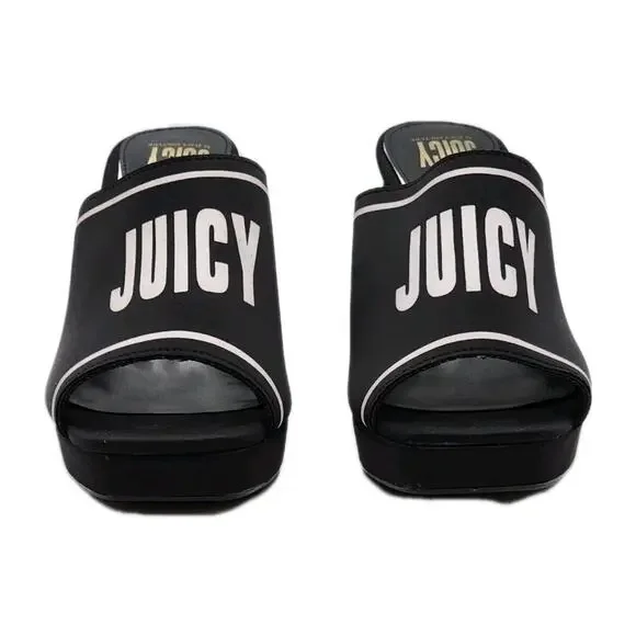 Juicy Couture Juicy Girly Womens Size 8.5 M Heeled Sandals Black White Logo - Picture 7 of 16